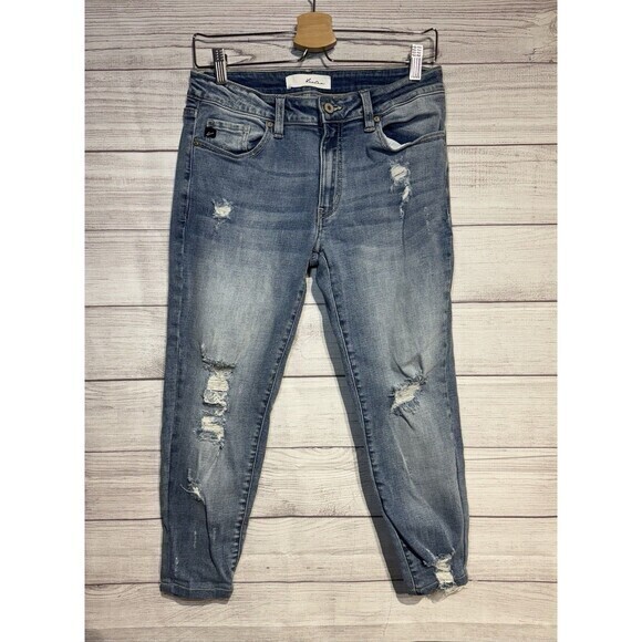 KANCAN JEANS Denim - KanCan Jeans Womens 9/28 Blue Nala Distressed Fringe Ankle Skinny Stretch Denim